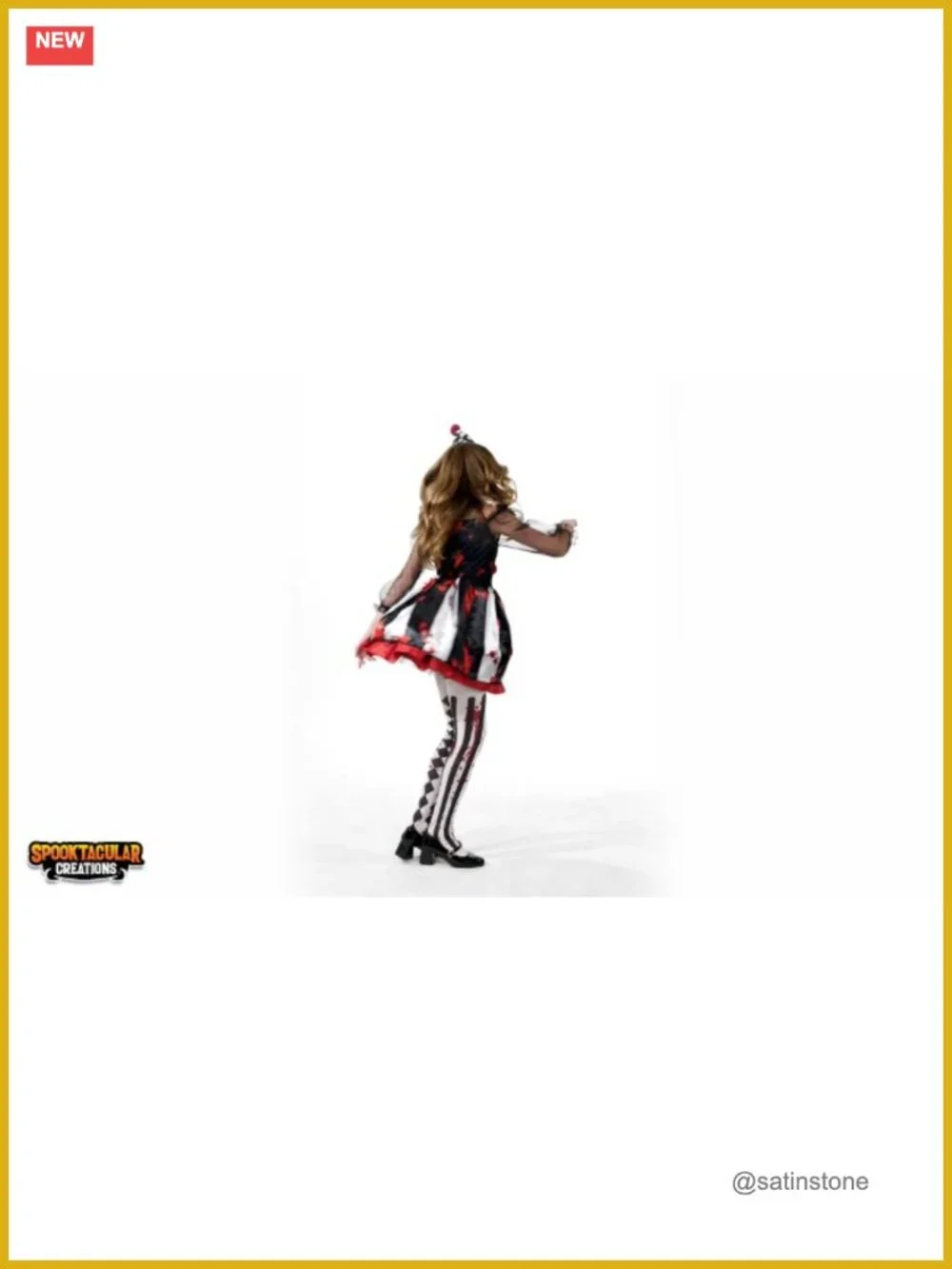Scary Clown Costume for Girls - Black & White Bloody Jester Dress with Headband